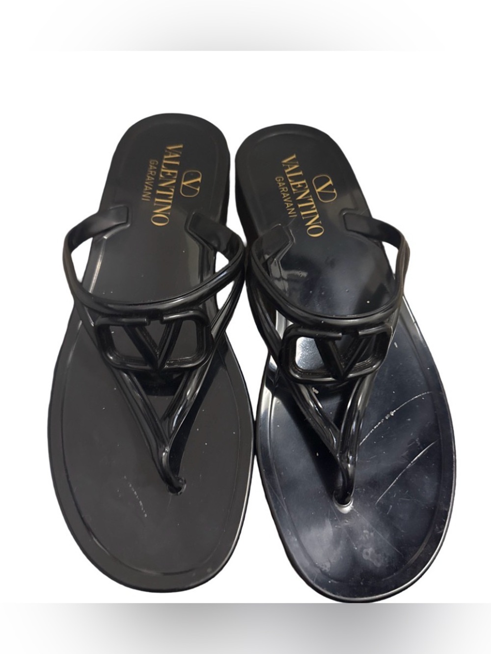 Valentino Garavani Black Logo-Strap Thong Sandals